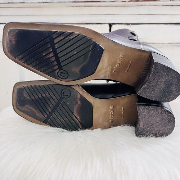 Vintage Nicole Packard Dark Espresso Brown Leather Square Toe Low Heel Booties 6 - Picture 6 of 8